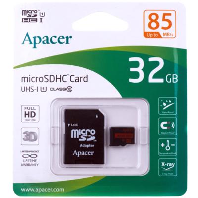 Карта пам'яті Apacer UHS-1, 32Gb, SD-Adapter, до 85 Мб/с - інтернет-магазин запасних частин для телефонів та електроніки MaxService