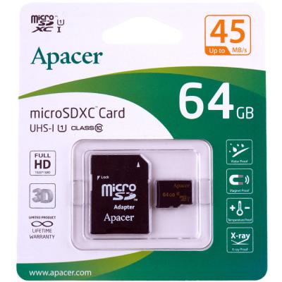 Карта пам'яті Apacer UHS-1, 64Gb, SD-Adapter, до 45 Мб/с - інтернет-магазин запасних частин для телефонів та електроніки MaxService