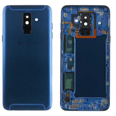 Задняя крышка для Samsung Galaxy A6+ Plus 2018, A605, с боковыми кнопками, стеклом камеры и сканером (Blue)