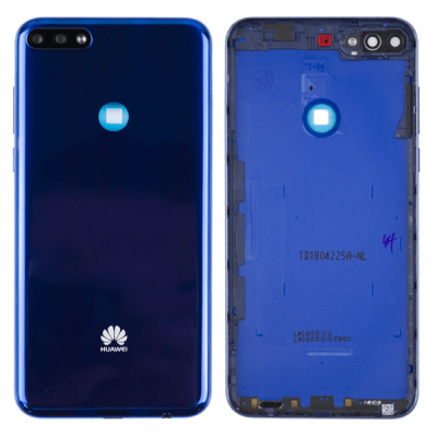 Задняя крышка для Huawei Y7 2018 Prime, с стеклом камеры (логотип Huawei, синяя)