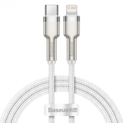 USB кабель Baseus Cafule Metal, Lightning/USB Type-C 20Вт, 1м, в нейлоновій обплетенні, білий - інтернет-магазин запасних частин для телефонів та електроніки MaxService